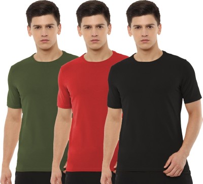 Organic Chics Solid Men Round Neck Green, Red, Black T-Shirt