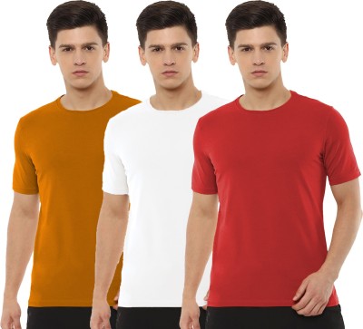 Organic Chics Solid Men Round Neck Yellow, White, Red T-Shirt