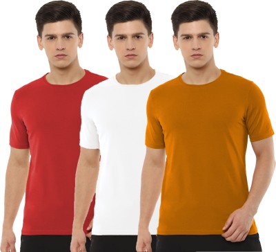 Organic Chics Solid Men Round Neck Red, White, Yellow T-Shirt