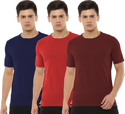 Organic Chics Solid Men Round Neck Dark Blue, Red, Maroon T-Shirt