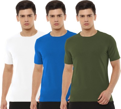 Organic Chics Solid Men Round Neck White, Light Blue, Green T-Shirt