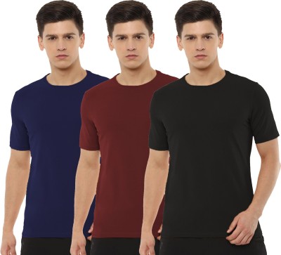 Organic Chics Solid Men Round Neck Dark Blue, Maroon, Black T-Shirt