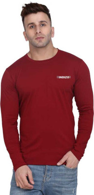 INDIZO Solid Men Round Neck Maroon T-Shirt