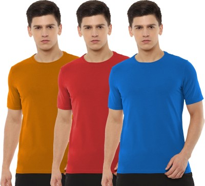 Organic Chics Solid Men Round Neck Yellow, Red, Light Blue T-Shirt