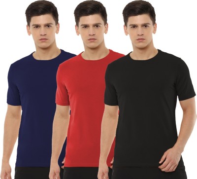 Organic Chics Solid Men Round Neck Dark Blue, Red, Black T-Shirt