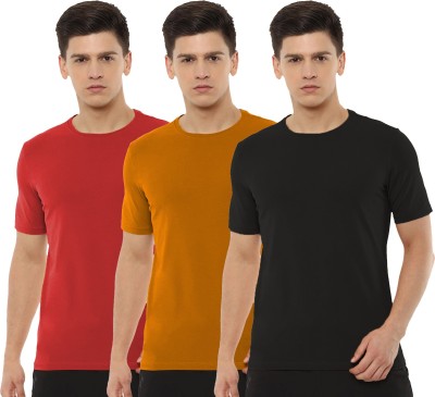 Organic Chics Solid Men Round Neck Red, Yellow, Black T-Shirt