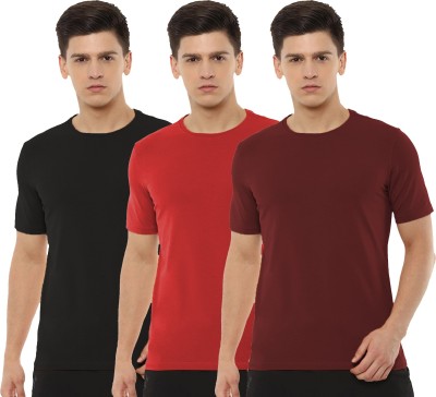 Organic Chics Solid Men Round Neck Black, Red, Maroon T-Shirt