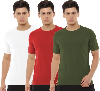 Organic Chics Solid Men Round Neck White, Red, Green T-Shirt