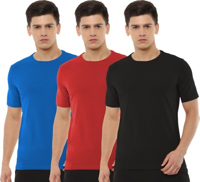 Organic Chics Solid Men Round Neck Light Blue, Red, Black T-Shirt