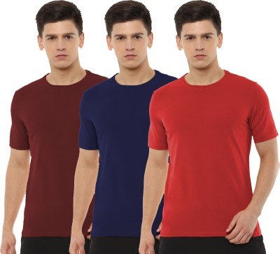 Organic Chics Solid Men Round Neck Maroon, Dark Blue, Red T-Shirt