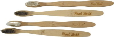 HANDWORLD Hand World Biodegradable Bamboo Toothbrush with soft bristles - Pack Contains 4 Adult Bamboo Toothbrushes - Anti Bacterial, Eco friendly & Natural - Bamboo Toothbrush for Adults Soft Toothbrush(Pack of 4)