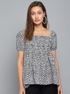 Kulfi Casual Printed Women White, Black Top