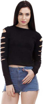 SAIOM Casual Printed Women Black Top