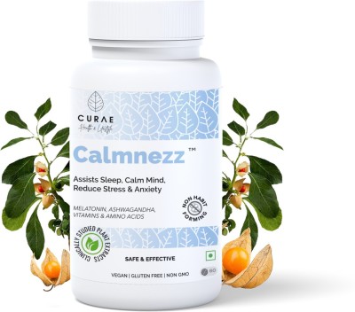curae health Calmnezz Melatonin Ashwagandha Sleep Stress Anxiety Relief(60 Tablets)