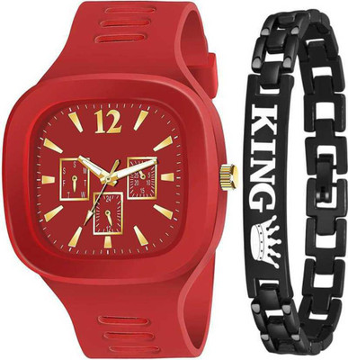 Actn A1C RED Analog Square Dial Silicon Strap new design sport fancy watch & black king bracelet combo watch BOYS & GIRLS NEW GENERATION WATCH & BRACELET Analog Watch - For Men & Women Actn A1C RED Analog Square Dial Silicon Strap new design sport fancy watch & black king bracelet combo watch BOYS & GIRLS NEW GENERATION WATCH & BRACELET Analog Watch - For Men & Women