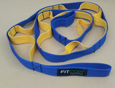 Fitcozi 10 Loop Design Yoga Belt for Stretching Exercises Polyester Yoga Strap(Blue, Yellow)