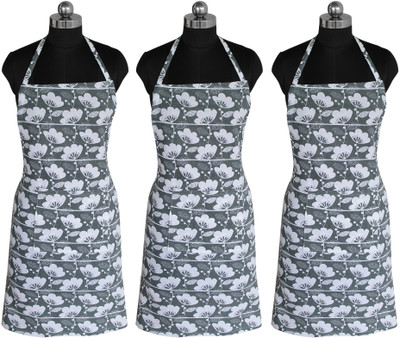 Feather Green Cotton Home Use Apron - Free Size(Multicolor, Pack of 3)