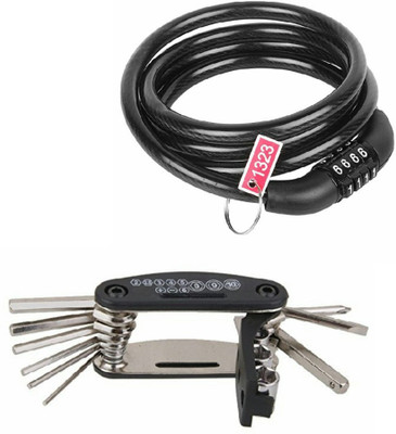 RESHNE Multi-Purpose Mountain Bike Repair Tool Kit with Spiral lock combination (Combo) Cycle Lock