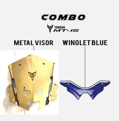 acube mart mt 15 CNC short visor golden + MT 15 winglet BLUE Bike Headlight Visor
