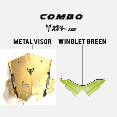 acube mart mt 15 CNC short visor golden + MT 15 winglet green Bike Headlight Visor