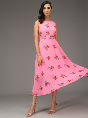 Siphon Women Fit and Flare Pink Midi/Calf Length Dress