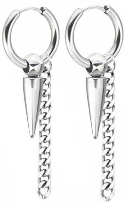 vien Fashion Surgical Steel SILVER Titanium Steel Men Women Dangle Bullet Shape Pendants Huggie Hoop Earrings With Long Chain Metal Hoop Earring