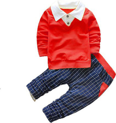 SROY ENTERPRISE Baby Boys Casual Shirt Track Pants(V NECK RED)