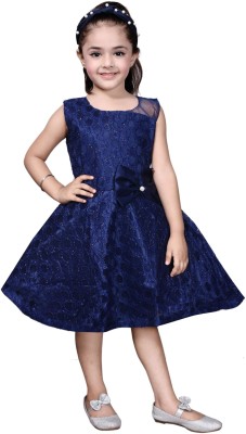 rk collection Girls Below Knee Festive/Wedding Dress(Blue, Sleeveless)