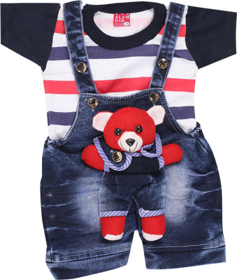 new gen Dungaree For Baby Boys Casual Geometric Print Pure Cotton(Red, Pack of 1)