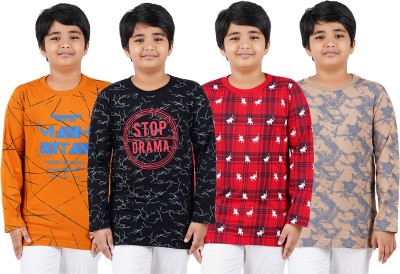 Jingo Baby Boys Printed Cotton Blend Regular T Shirt(Multicolor, Pack of 4)