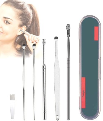 Faigy Beauty 6PCS Professional Ear Pick Earwax Removal Kit Ear Cleansing Tool Set, Ear Curette Ear Wax Remover Tool with Cleaning Brush and Storage Box(100 g, Set of 6)