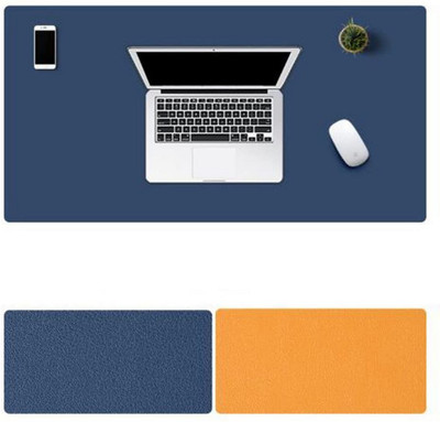 Dhvsam Mouse Pad with Wrist Support,PU Leather Mousepad for Laptop Computers Mac,Non Slip Rubber Base Memory Foam Wrist Rest Mouse Pads for Men Women,Home Work Office Non Slip Base Dual Sided Mousepad(Navy Blue + Orange)