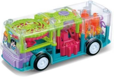 JVTS Transparent Mechanical Creative Gear Bus toy for kids ,Battery Operated funny toy With Music ,3D multi Lights And 360 degree rotation, Bump N go Action, Gear Bus(Multicolor)