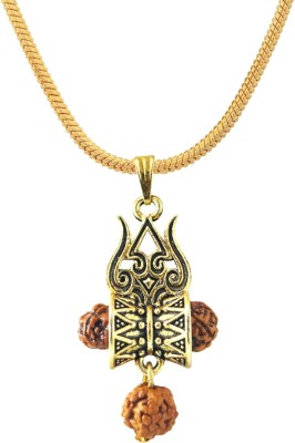 Goldfish Rudraksha Trishul Damroo Pendant With Chain Gold-plated Brass Pendant Set