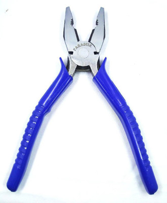 Paradise Tools India Multi Functional Professional Combination Plier with Anti Slip Handle with Spring - Made of Fine Carbon Steel (Blue) Lineman Plier(Length : 8 inch)