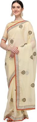 Arriva Fab Embroidered Bollywood Organza Saree(Cream)
