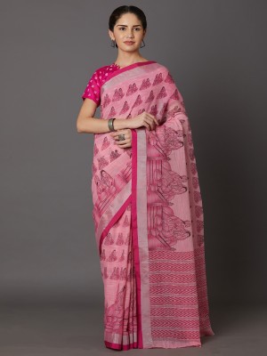 BOVTY Printed Daily Wear Cotton Blend Saree(Pink)