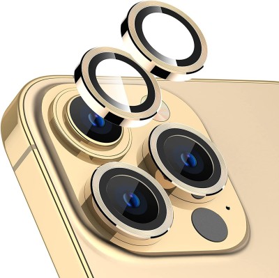 ICREATOR Camera Lens Protector for Apple Iphone 13 Promax , Pack Of 3 Camera Lance Tempered Glass Protector , Aluminium Alloy Metal Ring Anti-Scratch Bubble-Free- Gold(Pack of 3)