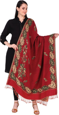 BRAVEZI Polyester Wool Blend Floral Print Women Shawl(Maroon)