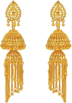 Dzinetrendz 24KT Gold Plated Mirror Work Faux Kundan Double Umbrella Chandelier medium size ethnic Traditional stylish Jhalar Jhumki earring for Women Brass Jhumki Earring
