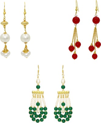 Dzinetrendz Pearls and Beaded colourful stylish 3 pairs in combo earrings Women Girls Pearl Alloy Hoop Earring