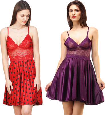 Boosah Polka Print, Solid Babydoll