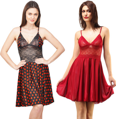 Boosah Polka Print, Solid Babydoll