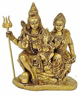 Idolsplace Brass Shiv Parivar - Shiv Parvati Ganesh - Idol for Good Luck, Success and Prosperity 300gms Decorative Showpiece  -  7 cm(Brass, Gold)