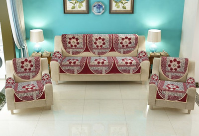 Nendle Polyester 3+1+1 Seater Sofa Floral Cover(Pack of 12 Maroon)