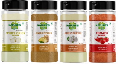 Nature's Precious Gift Onion Powder (White) 100 gm, Ginger Powder (Adrak/Sunth) 100 gm, Garlic Powder 100 gm, Tomato Powder 100 gm - for Cooking & Seasoning, Pure & Natural Powder - [Super Saver Combo Pack](4 x 100 g)