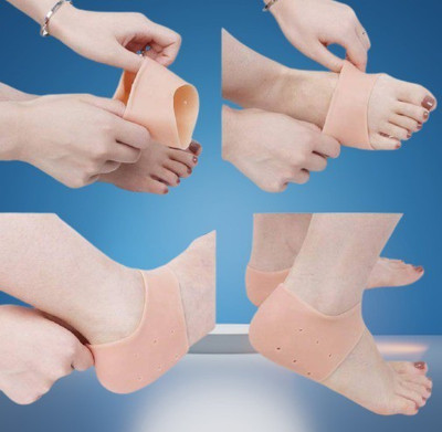 CROMIFY Anti Crack Half Heel Silicone Socks and Half Toe Sleeve Forefoot Pads For Pain Heel Support(Beige)