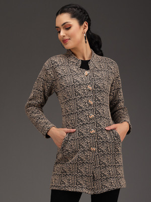 eWools Woven Collared Neck Casual Women Brown Sweater