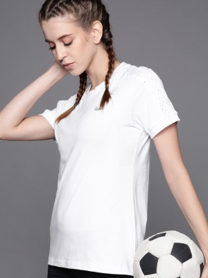 ADIDAS Solid Women Round Neck White T-Shirt