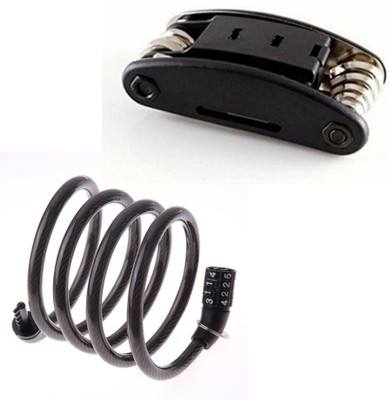 FASTPED Multi-Purpose Heavy Metal Number Lock and 15 in 1 Multi function toolkit(Combo) Cycling Bicycle accessories